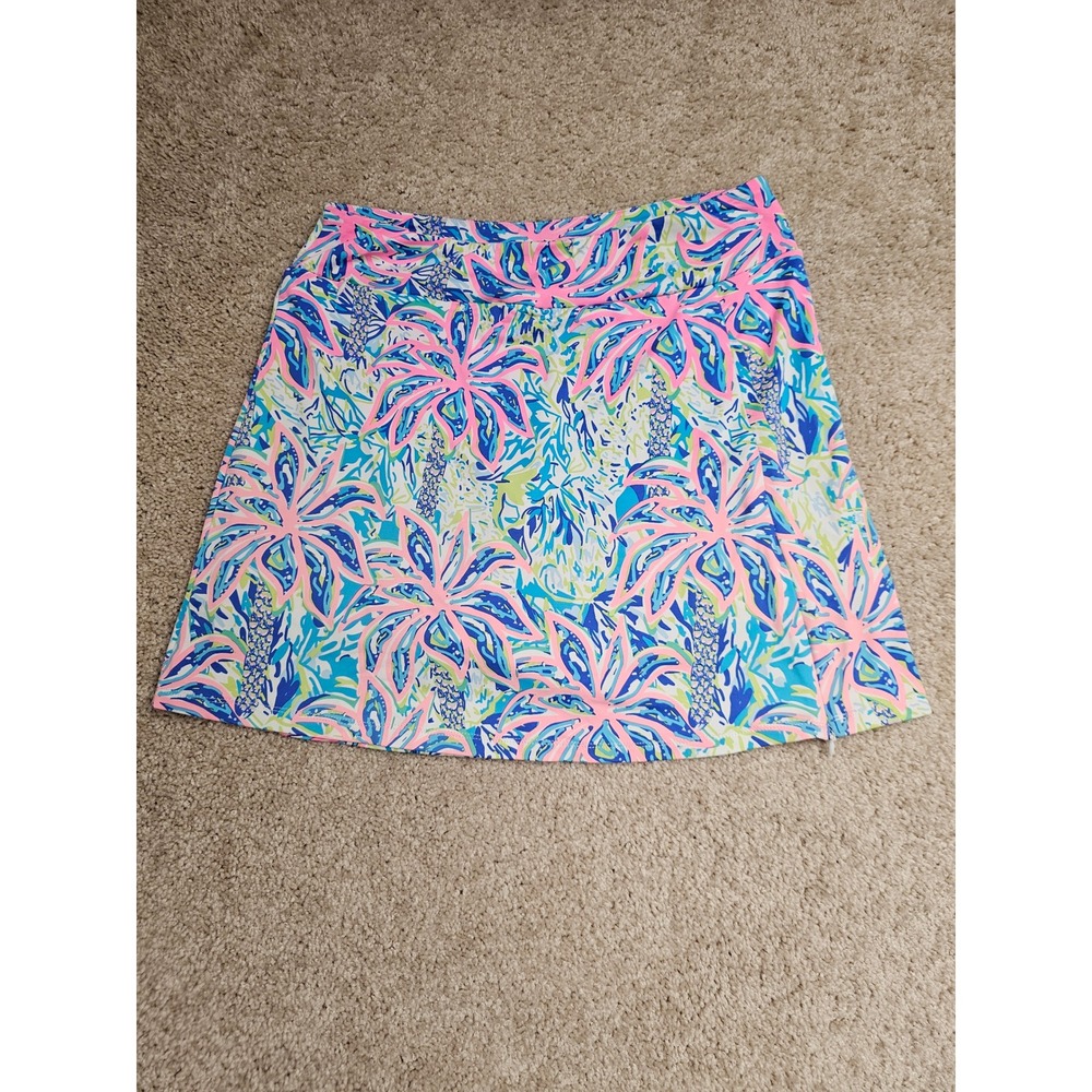 Lulu-B Tropical Palm Print Skort Pink Blue Green Small UPF 50+ Pocket Activewear